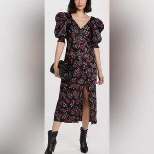 Cinq a Sept Tumbled Daisy Kacy Midi Dress Floral Print Puff Sleeve Size 12